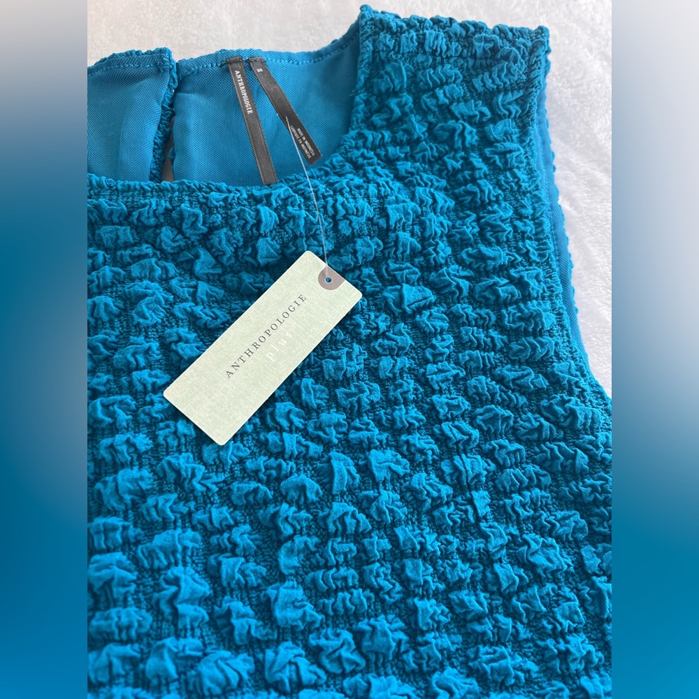 Anthropologie Textured Blue Mini Dress - Picture 6 of 12